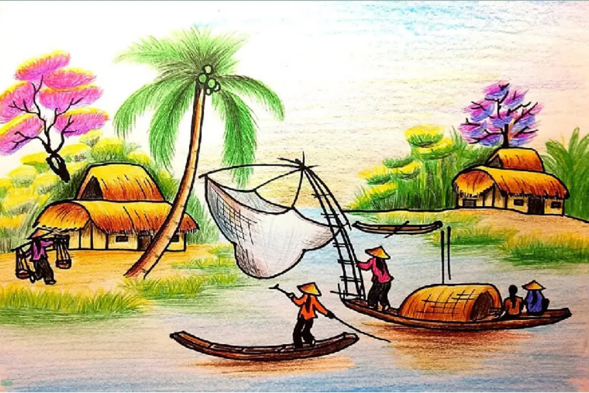 Vẽ tranh đề tài Phong Cảnh quê hương lớp 9