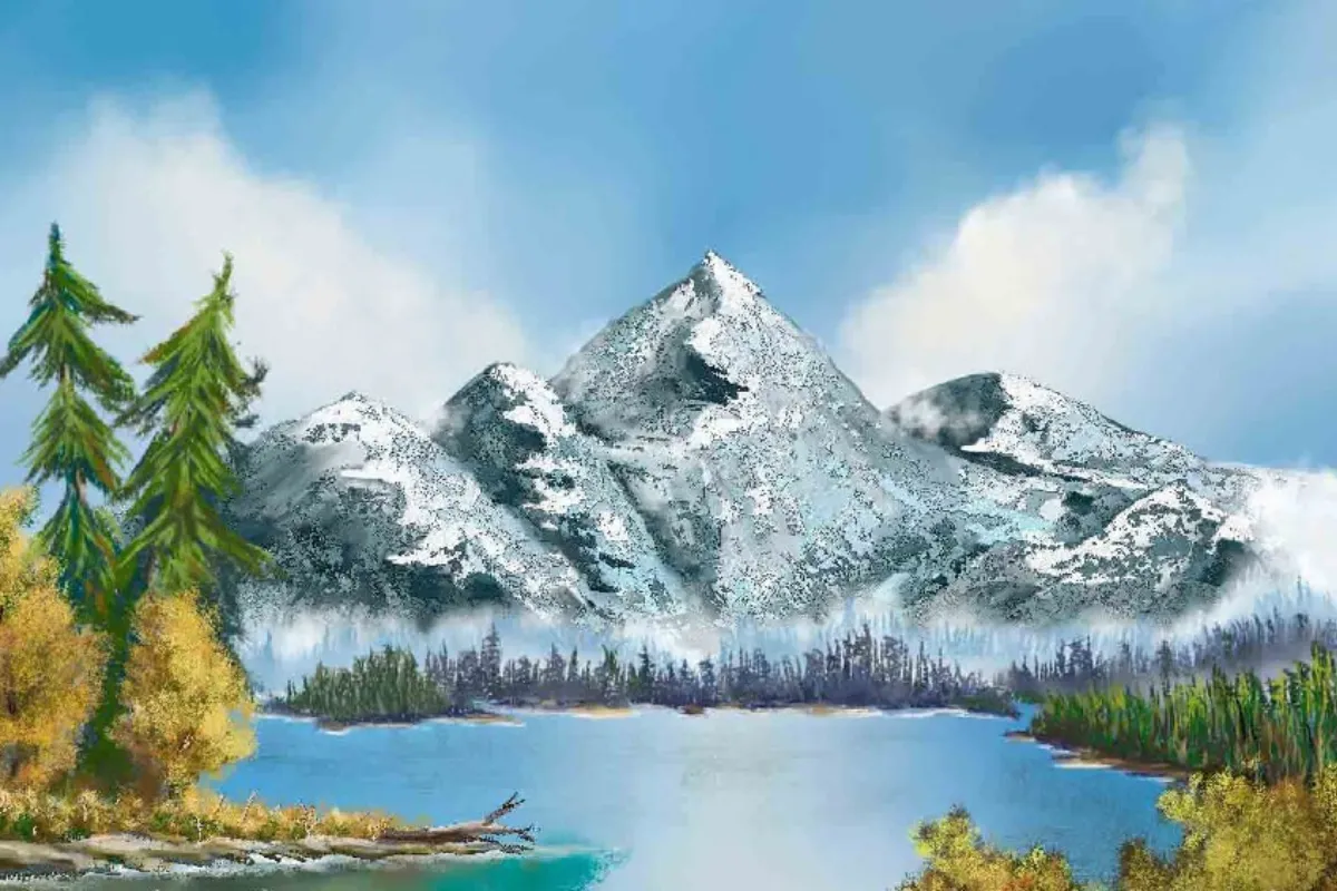 Sử dụng màu sắc để tô điểm và hoàn thiện tác phẩm tranh Phong Cảnh núi 