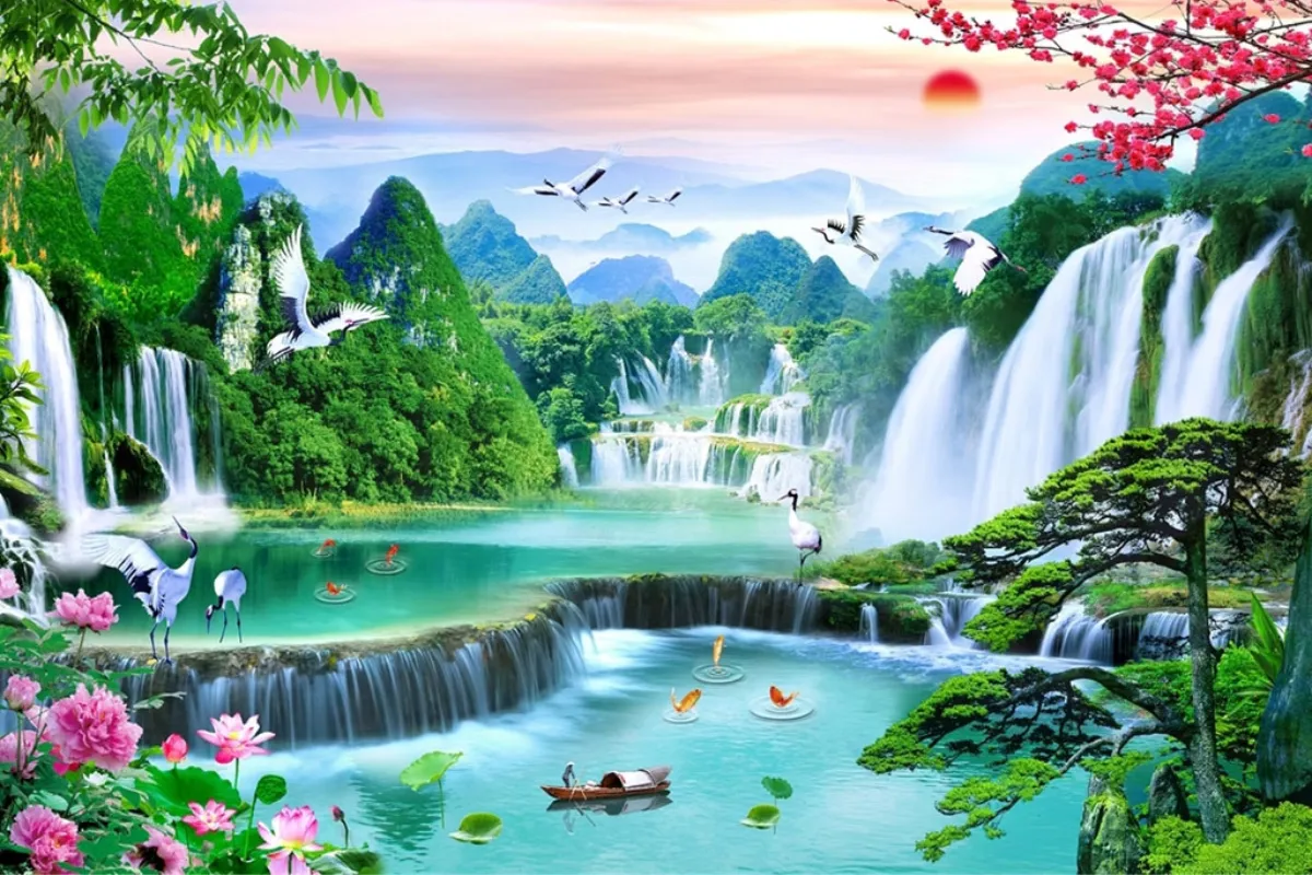 Tranh Phong Cảnh Việt Nam hùng vĩ với hình ảnh thác nước