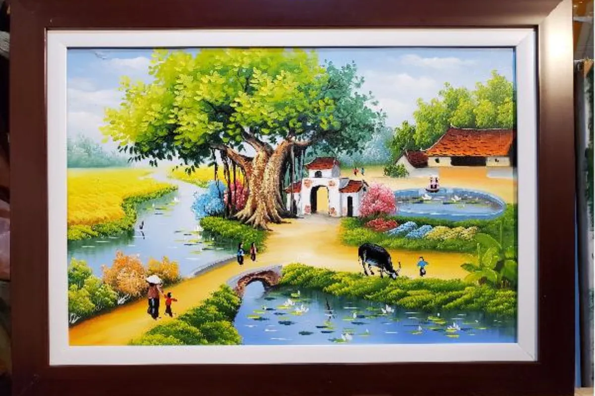 Tranh sơn dầu vẽ cảnh làng quê ở Bắc Bộ 