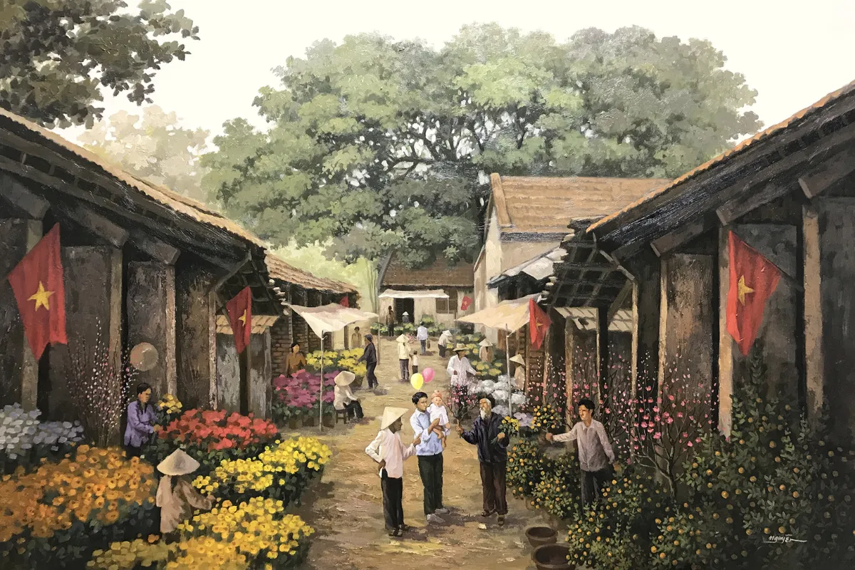Tranh vẽ Phong Cảnh Làng quê Việt Nam yên bình