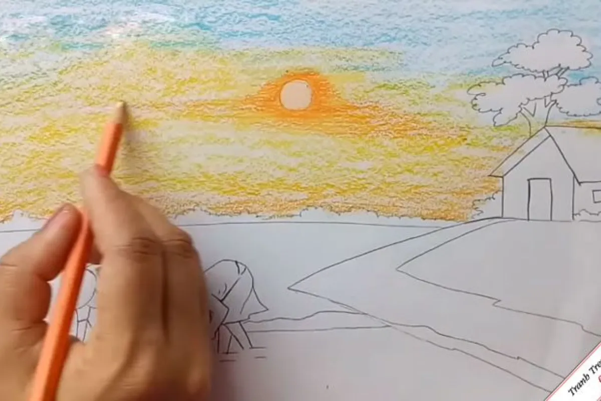 Tô màu nền - Hướng dẫn vẽ tranh Phong Cảnh đơn giản cho học sinh lớp 7
